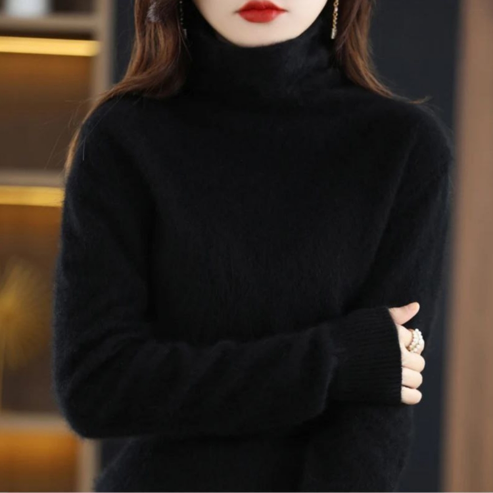 High Collar Mink Cashmere Sweater Women's Pullover - Picture 2 of 9